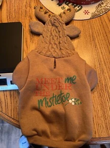 Holiday Tails Meet Me Under The Mistletoe Reindeer Dog Hoodie Size Small - Picture 1 of 3