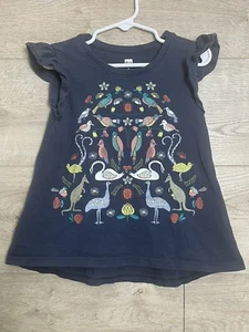 Tea Collection Girls Size 4 Navy Graphic T Shirt Birds FLAW - Picture 1 of 5