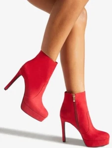 Rojo TALLA 7.5 Mujeres Damas Tacón de aguja Plataforma Botines Imitación Gamuza Botas - Imagen 1 de 3