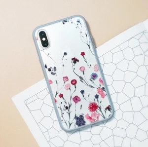 10 durchsichtige Hartschalen iPhone X Hüllen mit grauem & rosa Blumenmuster (10er Set) - Bild 1 von 4