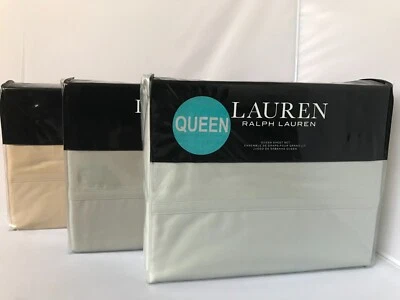 Ralph Lauren SPENCER SOLID SATEEN QUEEN 4 Pcs Sheet Set Grey Sage or Tan