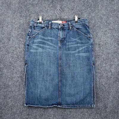 Guess Jeans Falda Mujer 30 Azul Lápiz Hasta la Rodilla Abertura Lateral Enjuague Lavado Denim Foto 1 de 4