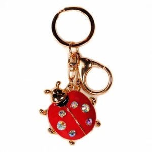 LLAVERO LADYBUG Esmalte Rojo Estrás Llavero Anillo Dije Metal Equipaje Tirón - Imagen 1 de 3