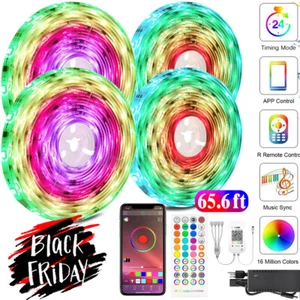 66FT Waterproof LED Strip Lights 5050 Music Sync Bluetooth Remote Room Light Kit - Picture 1 of 16