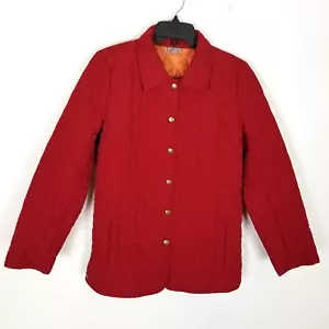 J.Jill Women Quilted Snap Jacket Sz M Red Casual Preppy - Picture 1 of 7
