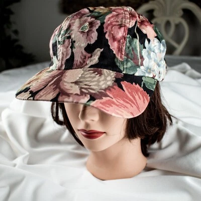 Gorra floral NORDIC HOUSE DESIGNS NYC vintage para mujer negra rosa verde beige M 7 1/4 Foto 1 de 4