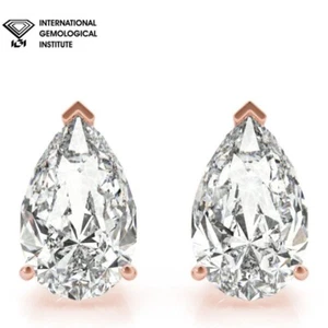D/VS Lab Grown IGI Certified Pear Cut Diamond Prong Set Stud Earring In Platinum - Picture 1 of 31