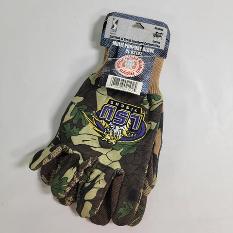 LSU Tigers NCAA Hunting Work Gloves Multi Purpose Camouflage Men's One Size New! Cover
