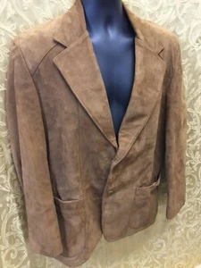 Brown Leather Jacket 44 suede coat lined western Vintage Remy blazer 2 Button  - Picture 1 of 14