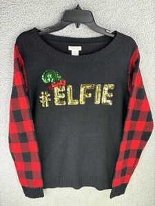 Maglione Brutto Natale Tg L Donna Nero/Rosso # Elfie Paillettes Vacanze - Foto 1 di 9