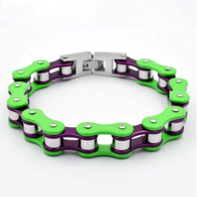 Pulseras para hombre, pulsera de cadena de motocicleta de motociclista punk verde para hombre/mujer Foto 1 de 4