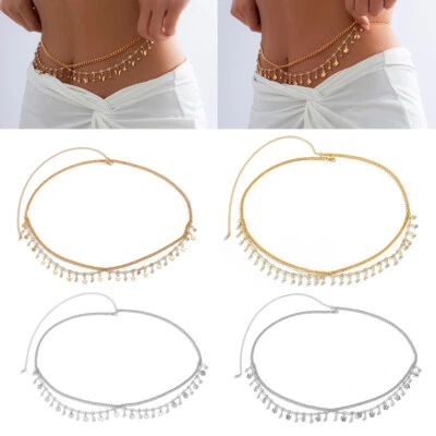 tassel Waist Waistband Metal Chain Charm Rhinestone High Belt Women Star/ Ret ^ - image 1 of 4