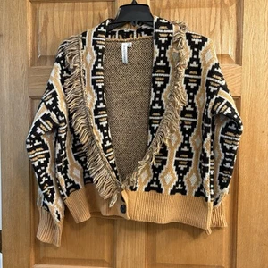 Grace + Karma Women’s Cardigan Sweater Western Fringe Gold Black XL Purdue Color - Picture 1 of 5