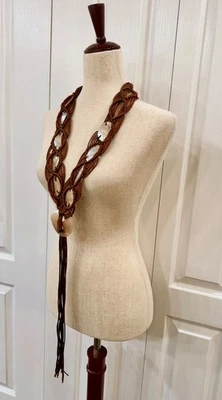 **罕见**女式Med腰带,珍珠母贝壳和铜聚丝绸Macrame' — 第 1/4 张图片