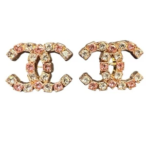 Chanel Pink & White Rhinestone Gold Buttons 22MM Set Of 2 - Picture 1 of 1
