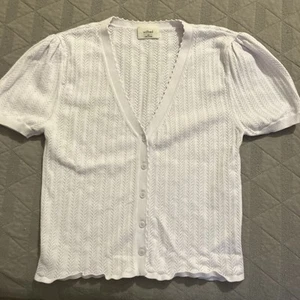 Aritzia Wilfred Pointelle Cardigan Short Sleeve Top Size Xs White - Picture 1 of 10