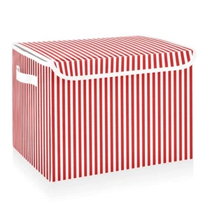 Foldable Storage Boxes With Lids Geometric Red Striped Large Collapsible Fabric - Picture 1 of 7