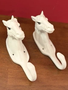 Einhorn Deko Handtuchhaken Porzellan weiß Wandhalterung Zimmerhänger Pferd LESEN - Bild 1 von 17