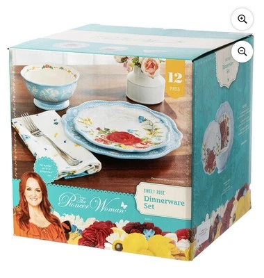 Столовый набор из 12 предметов The Pioneer Woman Sweet Rose Light Blue Stoneware для дома - Изображение 1 из 4