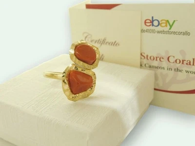 Anello per donnA con Corallo rosso pieTra in Argento da 925 PL in Oro 18 kt 750 - Immagine 1 di 3