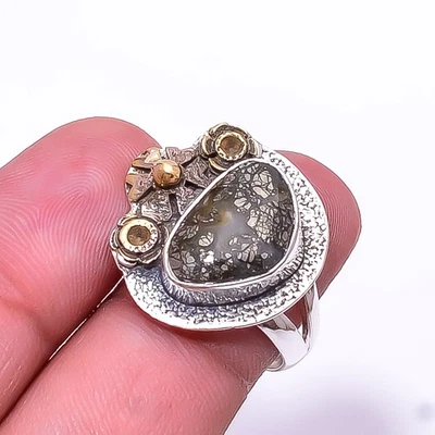 Anillo de plata de ley 925 de dos tonos de marcasita s.7 R17, regalo de Navidad Foto 1 de 4