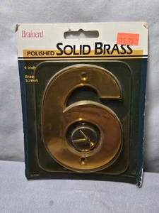#6 Número de latón - 4 pulgadas de alto - Nuevo de caja - De colección - Marca Brainerd - Imagen 1 de 3