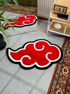 Red Anime Cloud Hand Tufted Wool Handmade Area Rug Carpet for Home Living Room - Picture 1 of 10