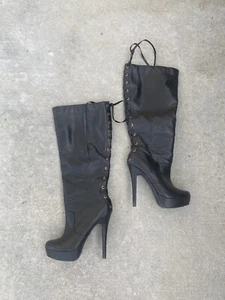 Shoe Dazzle Boots Knee High High Heels Sz 10 Man Made Leather Black - Picture 1 of 4