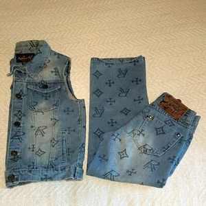 Girls Denim on Denim Set Ruthless ART VTG Logo Jeans Size 8 Vest size 12 - Picture 1 of 13