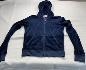 Juicy Couture Jacket Size S Blue Velour Full Zip Hoodie Made USA Terry Track
