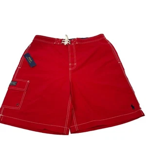 Vintage Polo Ralph Lauren Long Board Shorts Swim Trunks Mens L Red Cargo New! - Picture 1 of 7