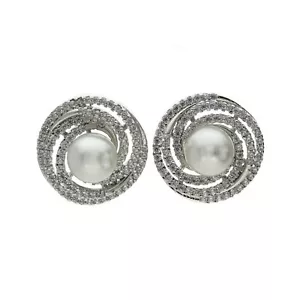 Damen Perle Spiral Cubic Zirkonia Ohrstecker für Damen - Bild 1 von 5