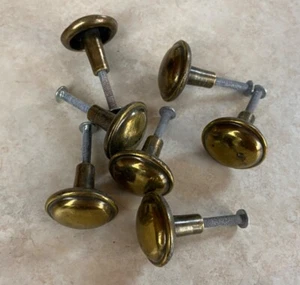 Brass Round Top Button Style Door/Drawer Knob Pulls Lot Of 7 USED - Picture 1 of 3