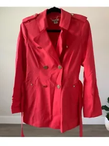 🦄🧥🧡NWOT Cache Trench Coat Removable Belt Coral Cotton Jacket Lined Sz M $168 - Picture 1 of 7