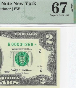 2009 $2 NEW YORK *STAR* ⭐️ FRN. PMG Superb Gem Uncirculated 67 EPQ SCARCE Series - Picture 1 of 3
