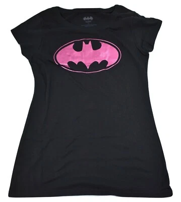 Batman Juniors Batgirl Magneta Foil Logo Emblem Black Shirt New XL, 2XL - Image 1 of 4