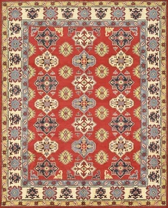 Kazak Rug 8' x 9'11'' Red Wool Tribal Geometric Hand-Knotted Oriental Carpet - Picture 1 of 15