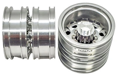 NHX RC V2 Aluminum Rear Dually Wheels Silver For 1/14 Tamiya Tractor Trucks (2) - Image 1 of 4