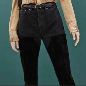 Nuevo con etiquetas Polo Ralph Lauren Callen tiro alto negro denim gamuza cuero talla 2/26 - Imagen 1 de 8