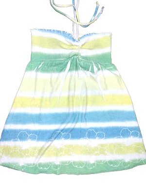 MINI VESTIDO RETRÔ VINTAGE Y2K HOT Miken TUBE TOP XL branco tropical azul verde - Imagem 1 de 4