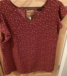 Blusa Top Paper Moon Damas Borgoña Con Lunares Beige Talla L - Imagen 1 de 3