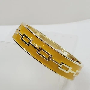 Brazalete Brazalete Esmalte Amarillo Abrazadera Hebilla Bisagras Diseño de Eslabones Tono Dorado - Imagen 1 de 6