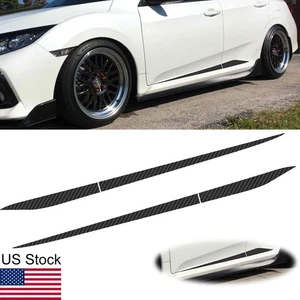 2x Carbon Fiber Black Look Side Door Skirt Vinyl Decal Sticker For Honda Civic - Picture 1 of 8