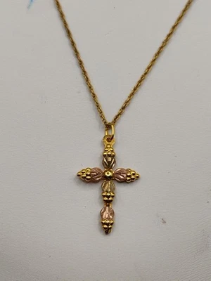 Collar Colgante Cruz Oro Amarillo y Rosa 10K con Cadena 1/20 12k GF Foto 1 de 4