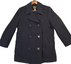 LL Bean Pea Coat Womens Petite 10 Navy Wool Cashmere Double Breasted Winter - Picture 1 of 10