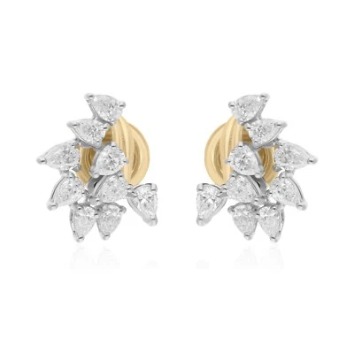 1.07ct Lab Grown CVD Diamond Pear Cut Women Cluster 14k Gold Stud Earrings - Image 1 of 4