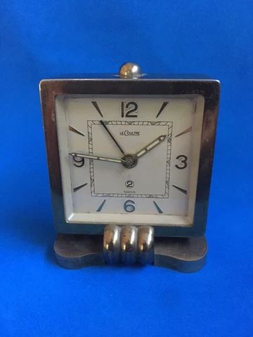 Art Deco LeCoultre Square dial Desk Alarm CLOCK Rare Cover