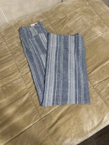So NWT Large Blue & White w/Stripes Linen Blend Wide Leg Pull-On Pants w/Belt - Picture 1 of 5