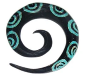 Ear Gauge Organic Spiral Buffalo Piercing Carved Horn Tribal Stretcher Turquoise - Picture 1 of 9