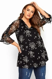 Black Crinkle Chiffon Star Print Swing Top - Plus Size - Size 18 - Picture 1 of 6